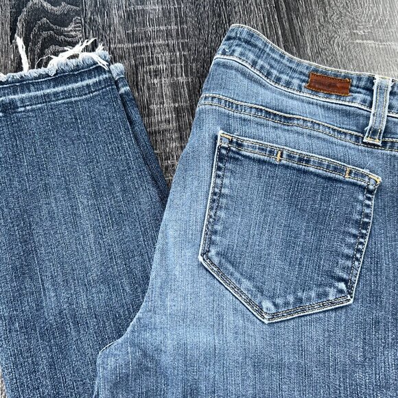 Paige Women’s Jeans Size 28 Blue Skinny Raw Hem Distressed Ankle Crop Denim - Picture 5 of 5